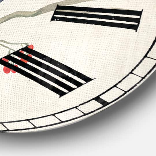 Designart 'Red Farmhouse Bird On Branch Painting Farmhouse Wall Clock